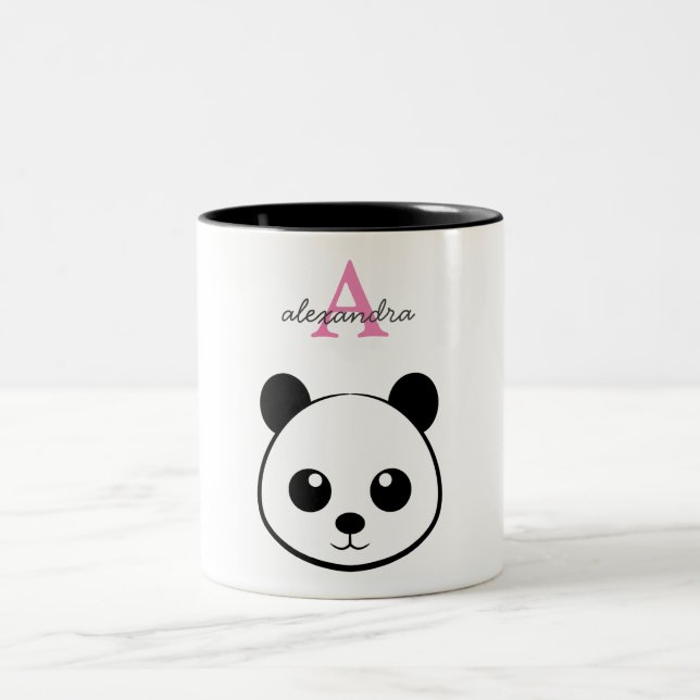 Tasse 2 Couleurs Ours Panda Cute Personnalisé Monogramme Deux Tons (Centre)