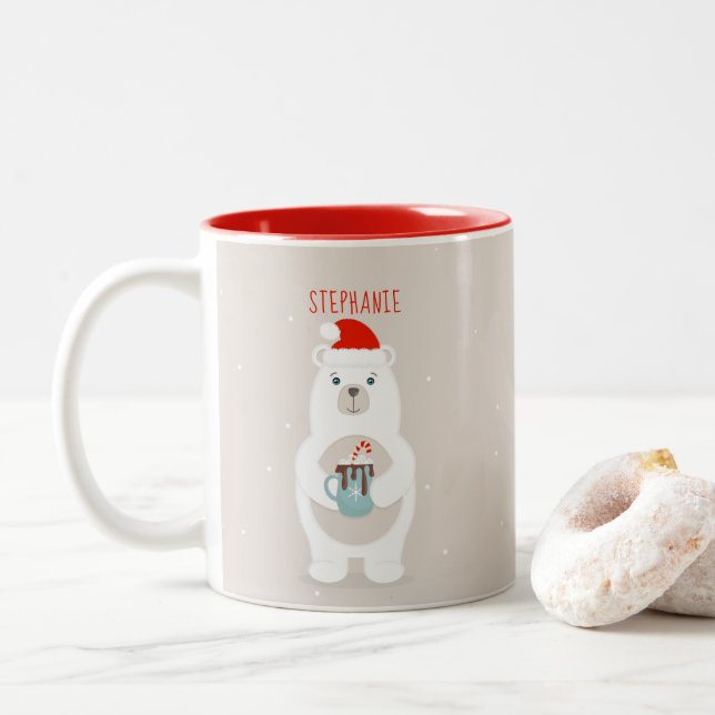 Tasse 2 Couleurs Ours polaire et cacao chaud Noël (Avec donut)