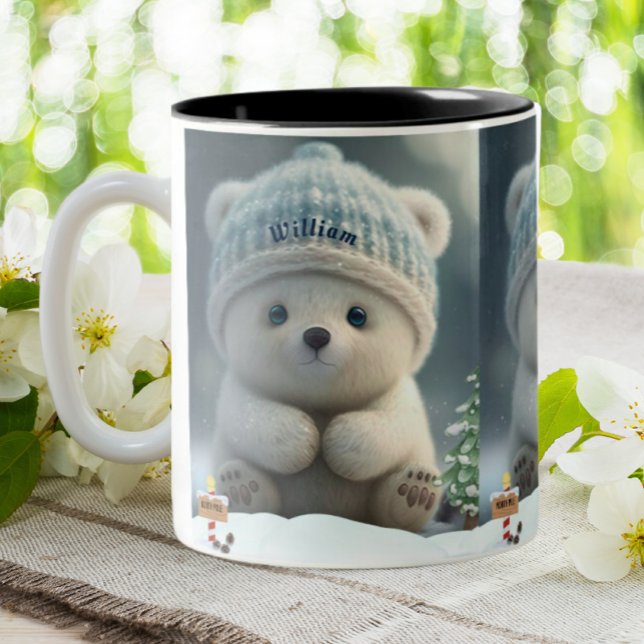 Tasse 2 Couleurs Ours polaire mignon dans Casquette bleu neige Pers (Créateur téléchargé)