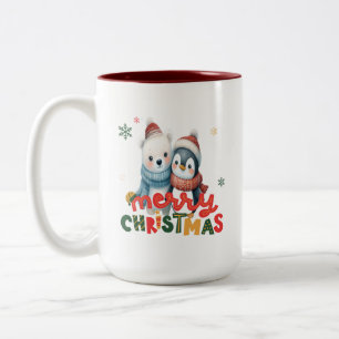 Tasse 2 Couleurs Ours polaire mignon et amis pingouins Noël