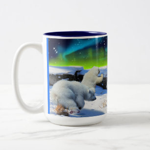 Tasse 2 Couleurs Ours Polaires Jouer dans l'Imaginaire de neige Art
