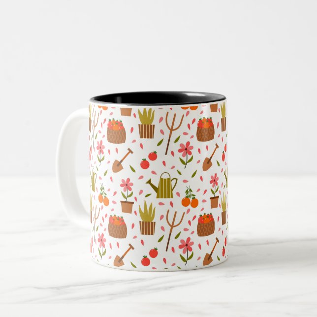 Tasse 2 Couleurs Outils de jardinage mignon et Plante Motif sans co (Devant gauche)