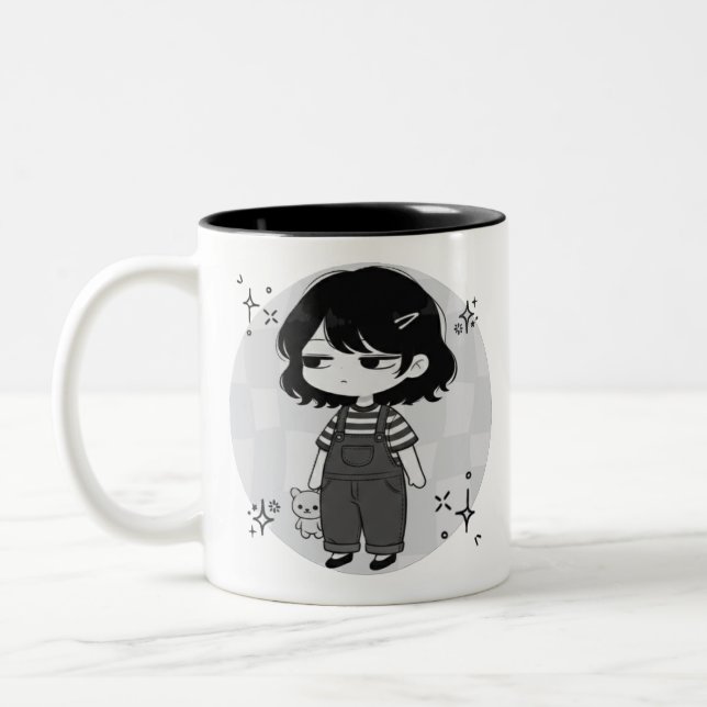 Tasse 2 Couleurs Over It Round Aesthetic Chibi Girl Illustration (Gauche)
