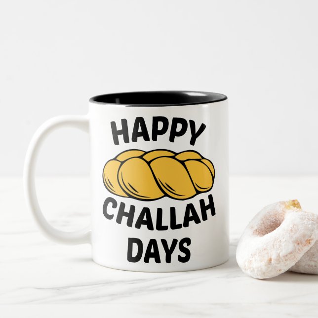 Tasse 2 Couleurs Pain de Challah, Chanukah, Joyeux Jours de Challah (Avec donut)