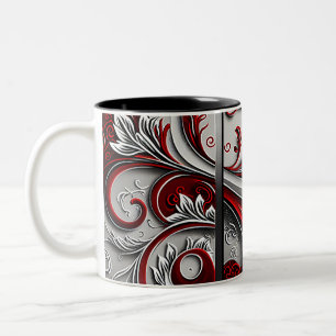 Tasse 2 Couleurs Paisley Swirl Rouge, argent et blanc 3