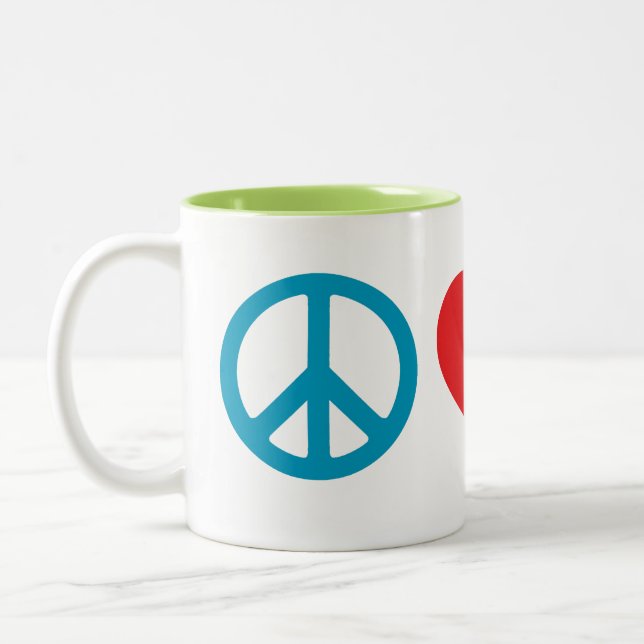 Tasse 2 Couleurs Paix, Amour, Avocado 11oz (Gauche)