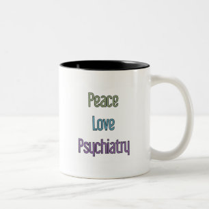 Tasse 2 Couleurs Paix, amour, psychiatrie