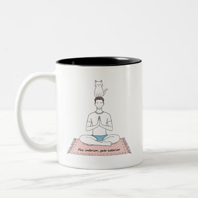 Tasse 2 Couleurs Paix Intérieure, Chat Extérieur (Gauche)