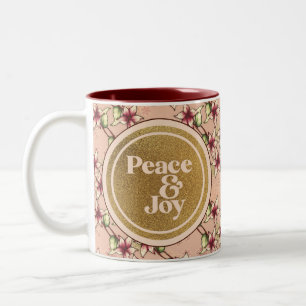Tasse 2 Couleurs Paix & Joie Noël : Parties scintillant rose et or