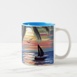 Tasse 2 Couleurs Palmiers Coucher de soleil Peinture océanique