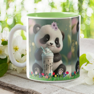 Tasse 2 Couleurs Panda mignonne boire milk-shake Fleurs colorées