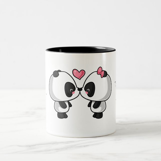 Tasse 2 Couleurs Pandas de baiser mignons je t'aime… (Centre)
