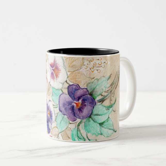 Tasse 2 Couleurs Pansies Bouquet sur une coupe de café (Devant droit)