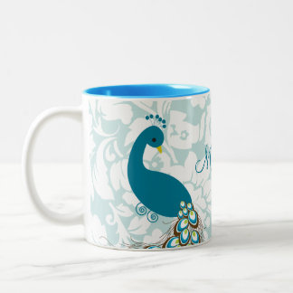 Tasse 2 Couleurs Paon moderne élégant de damassé personnalisé