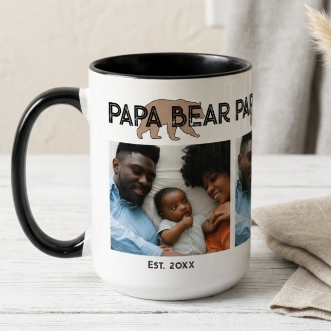 Tasse 2 Couleurs Papa Bear Father Year Established Photo (Créateur téléchargé)
