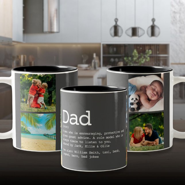 Tasse 2 Couleurs Papa Définition Photo Collage Fête des pères Gris (Dad Definition Photo Collage Father's Day Gray Two-Tone Coffee Mug)