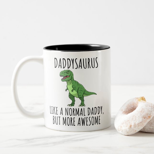 Tasse 2 Couleurs Papa Dinosaure Drôle Daddysaurus (Avec donut)