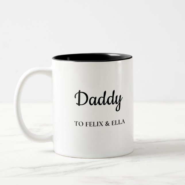 Tasse 2 Couleurs Papa | Fête des pères moderne Noms des enfants (Gauche)