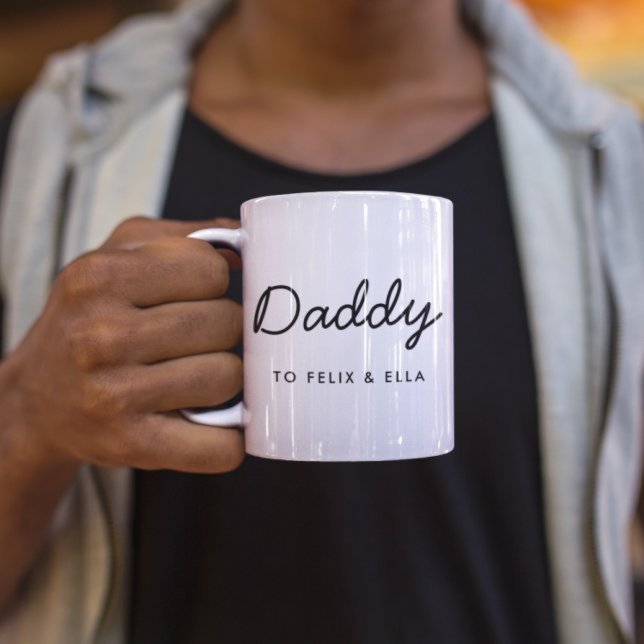 Tasse 2 Couleurs Papa | Fête des pères moderne Script de noms d'enf (Créateur téléchargé)