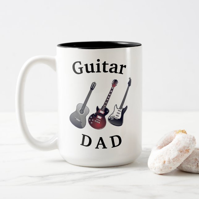 Tasse 2 Couleurs "PAPA GUITARE" Acoustique et électrique pour la fê (Avec donut)