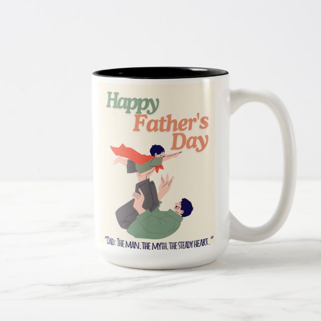 Tasse 2 Couleurs Papa : L'Homme. Le Mythe. Le Coeur - Fête du Père (Droit)