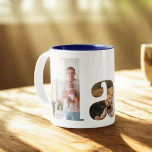 Tasse 2 Couleurs Papa Photo Collage, un cadeau de Fête des pères