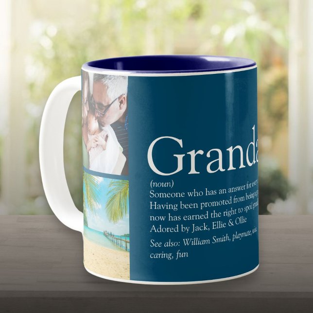 Tasse 2 Couleurs Papap, Papi, Grand-père Définition 4 Collage de ph (Grandpa, Grandad, Papa Definition 4 Photo Collage Two-Tone Coffee Mug)