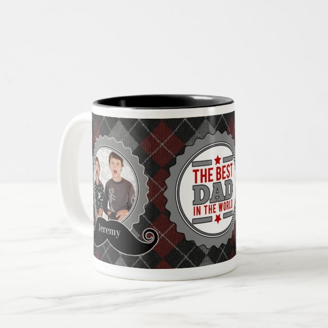 Tasse 2 Couleurs Papa's Mustache meilleur papa dans le monde 2 Phot (Devant gauche)