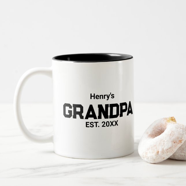 Tasse 2 Couleurs Papi moderne établi Ét. Nom Année  (Avec donut)