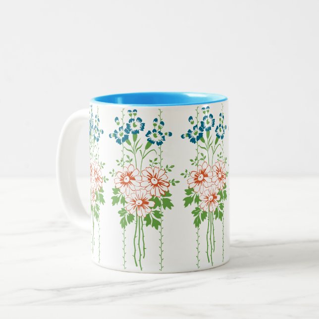 Tasse 2 Couleurs Papier peint baroque Bouquet de fleurs... (Devant gauche)