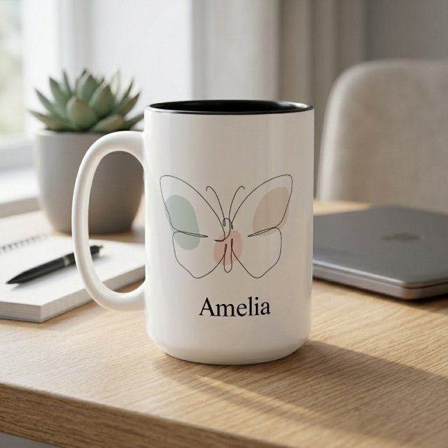 Tasse 2 Couleurs Papillon à nom personnalisé (Créateur téléchargé)