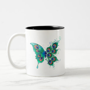 Tasse 2 Couleurs Papillon aux plumes de paon vert