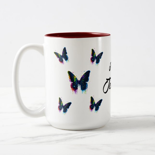 Tasse 2 Couleurs Papillon blanc Nom personnalisé Tea Lover (Gauche)