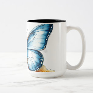 Tasse 2 Couleurs Papillon bleu à l'aquarelle Vintage