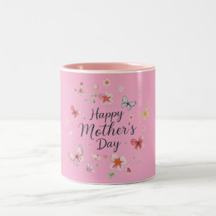 Tasse 2 Couleurs Papillon et fleurs Joyeuse fête des mères