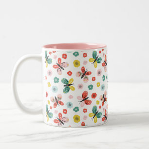 Tasse 2 Couleurs Papillon et motif floral