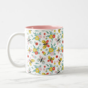 Tasse 2 Couleurs Papillon et motif floral