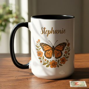 Tasse 2 Couleurs Papillon Monarque Vintage – Cadeau Nommé Pour Elle