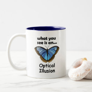 Tasse 2 Couleurs Papillon Morpho Bleu Illusion d'Optique Citation D