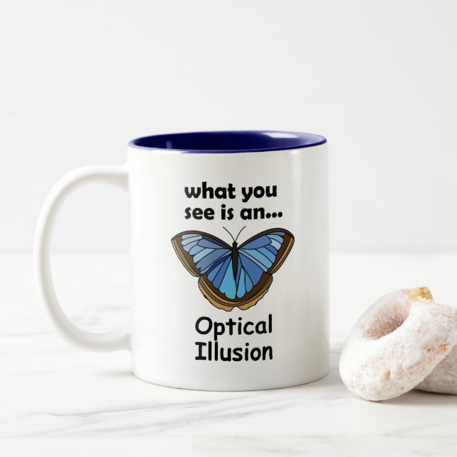 Tasse 2 Couleurs Papillon Morpho Bleu Illusion d'Optique Citation D (Avec donut)