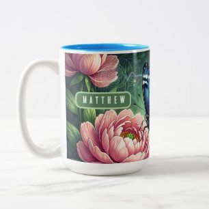 Tasse 2 Couleurs Papillon Morpho bleu personnalisé Nom floral