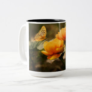 Tasse 2 Couleurs Papillon orange et fleurs