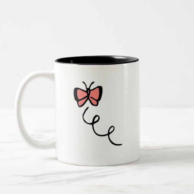 Tasse 2 Couleurs Papillon rose de corail (Gauche)