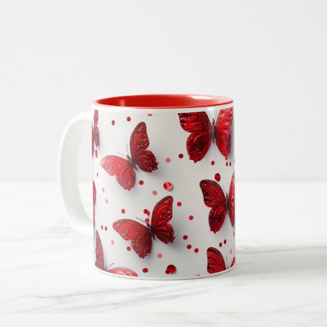 Tasse 2 Couleurs Papillon rouge 3D (Devant gauche)