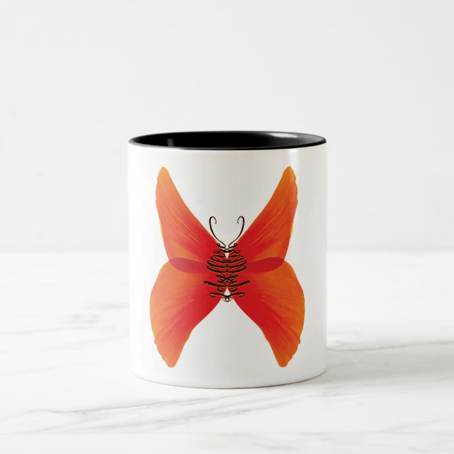 Tasse 2 Couleurs Papillon rouge orange avec votre nom (Centre)