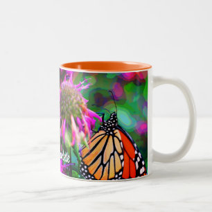 Tasse 2 Couleurs Papillon sur Art numérique Fleur Personnalisé