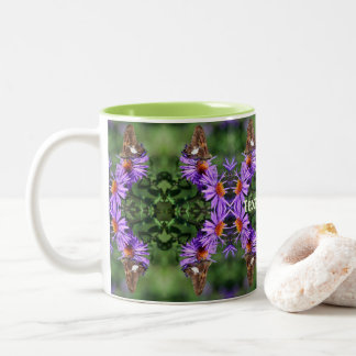 Tasse 2 Couleurs Papillon sur Aster Flower Abstrait Personnalisé