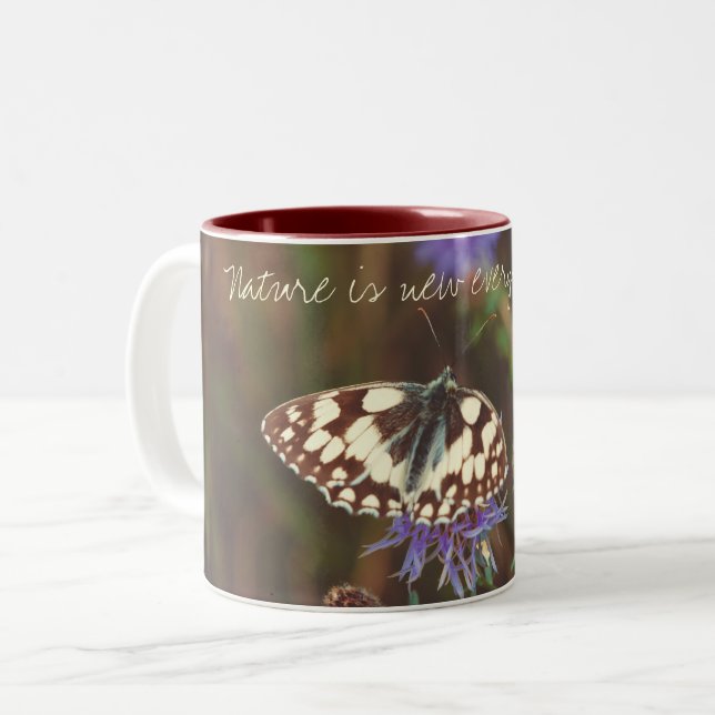 Tasse 2 Couleurs Papillon sur fleur (Devant gauche)