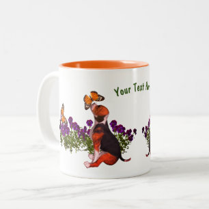 Tasse 2 Couleurs Papillons beagles Pansies mignonnes Personnalisées