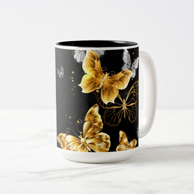 Tasse 2 Couleurs Papillons blancs et dorés (Devant droit)
